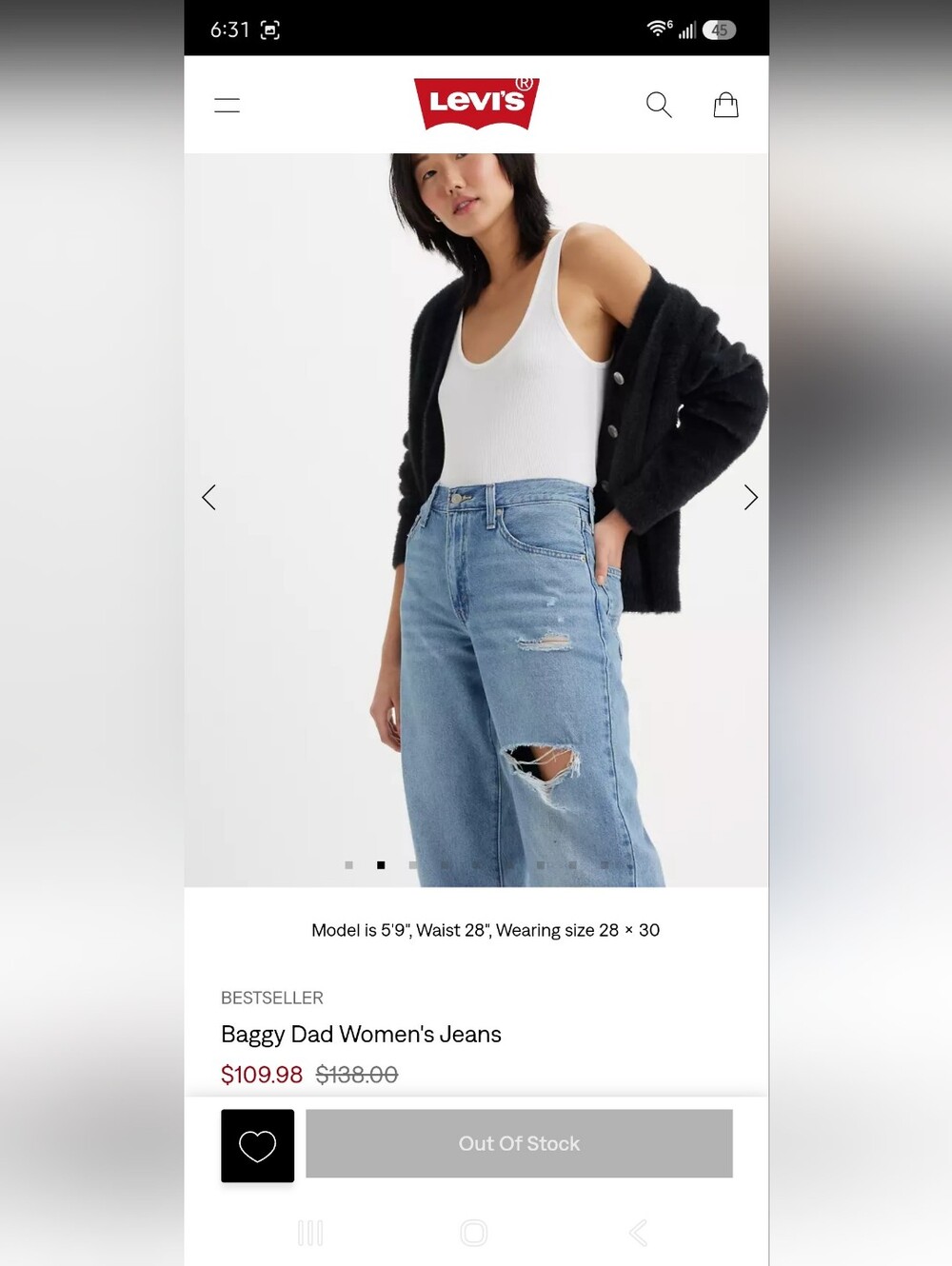 Levi's Premium Baggy Dad Jeans W29 L30 Distressed 90s Y2K Grunge Streetwear - Picture 14 of 14